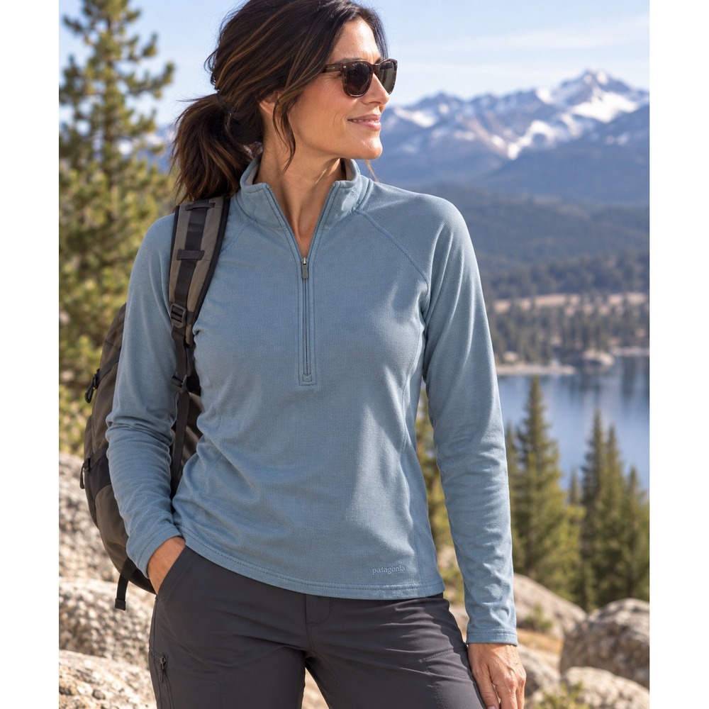 Patagonia Capilene Performance Baselayer Quarter Zip Pullover Blue Womens L